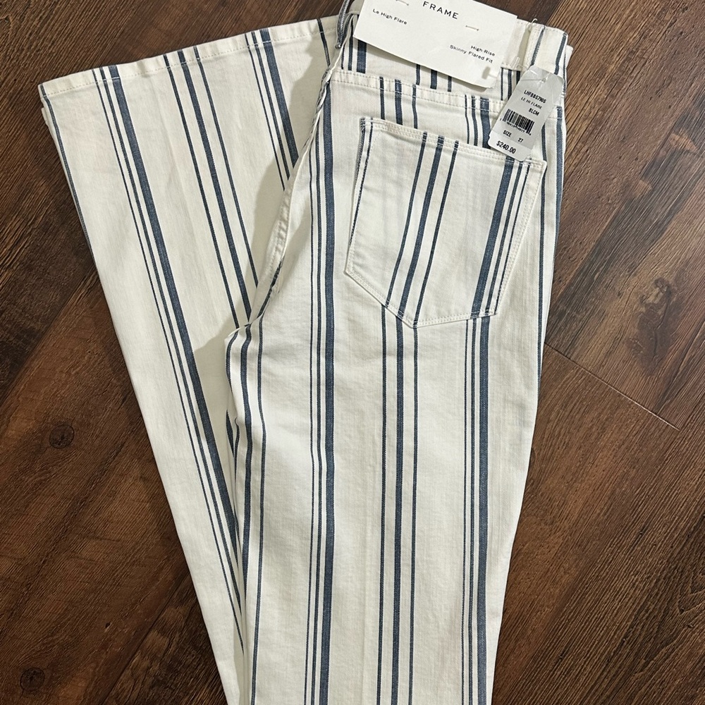 Frame Denim Striped Flare Jeans - Cream and Blue